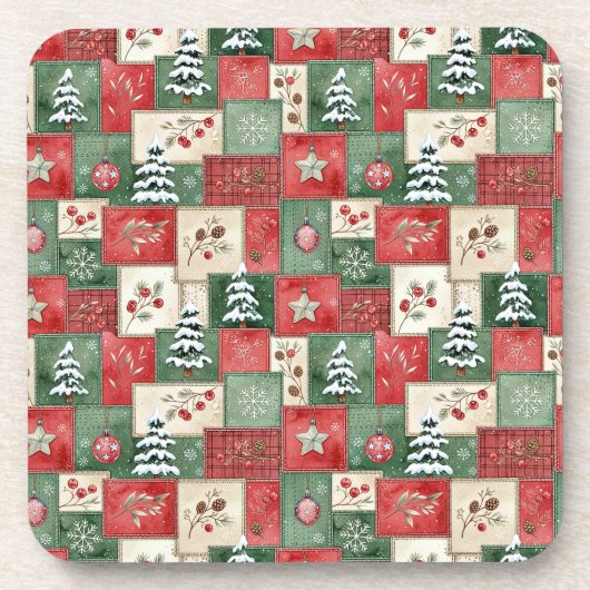 Country patchwork christmas pattern getränkeuntersetzer (Vorderseite)