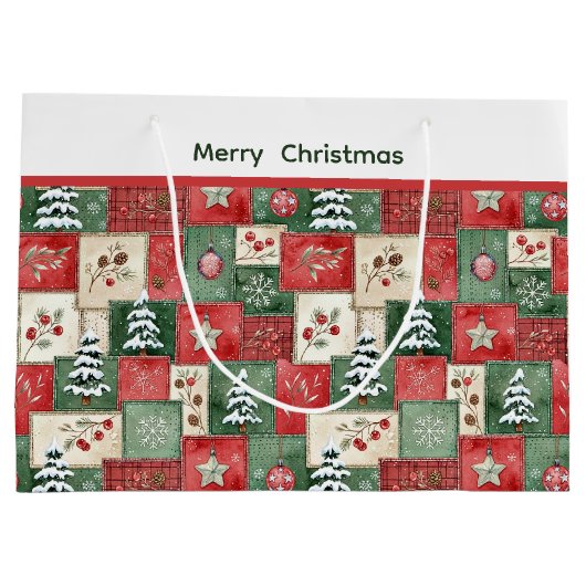Country patchwork christmas pattern große geschenktüte (Rückseite)