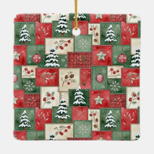 Country patchwork christmas pattern keramikornament (Rückseite)