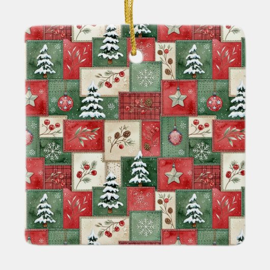 Country patchwork christmas pattern keramikornament (Vorderseite)