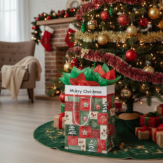 Country patchwork christmas pattern mittlere geschenktüte