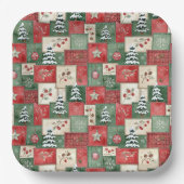 Country patchwork christmas pattern pappteller (Vorderseite)