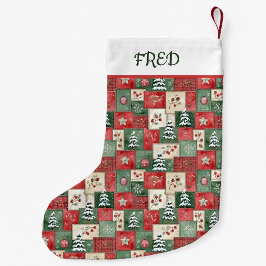 Country patchwork christmas pattern personalized kleiner weihnachtsstrumpf (Rückseite)