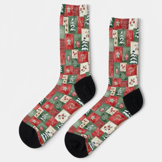 Country patchwork christmas pattern socken (Linkes Detail)
