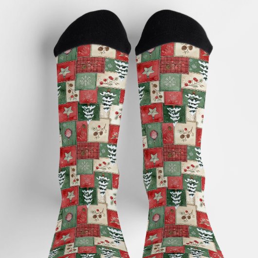 Country patchwork christmas pattern socken (Oben)