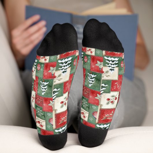 Country patchwork christmas pattern socken (Unterseite)
