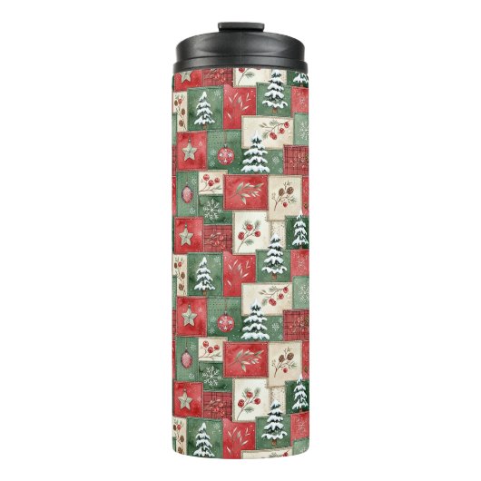 Country patchwork christmas pattern thermosbecher (Vorderseite)