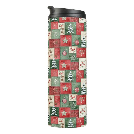 Country patchwork christmas pattern thermosbecher (Nach rechts gedreht)