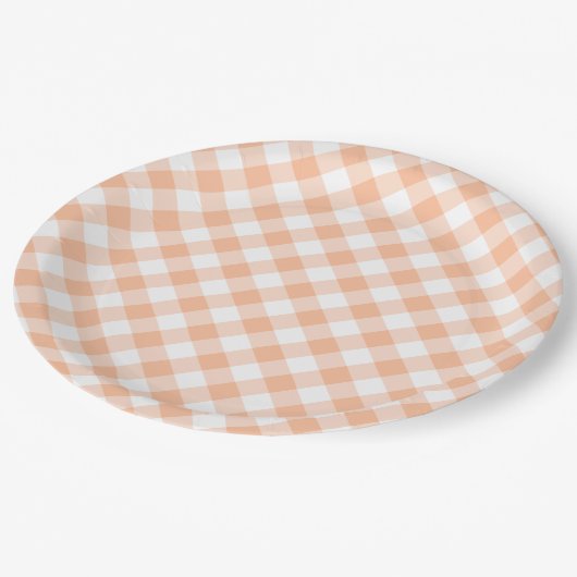 Country Peach Gingham Pappteller (Schrägansicht)