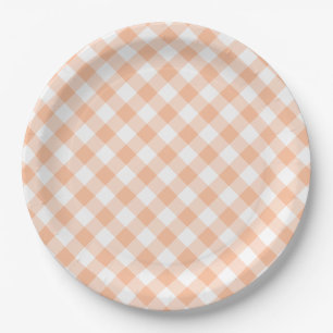Country Peach Gingham Pappteller