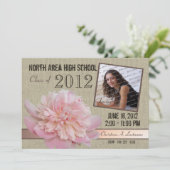 Country Peony Graduate Foto Einladung (Stehend Vorderseite)