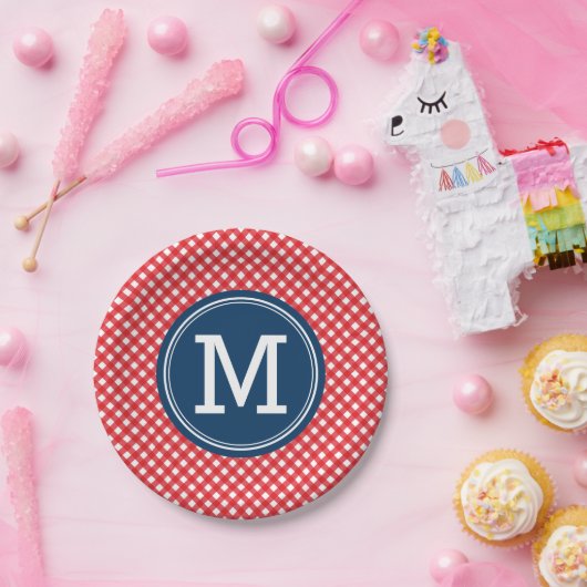 Country Picnic Red Gingham Personalize Monogram Pappteller (Party)