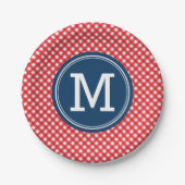 Country Picnic Red Gingham Personalize Monogram Pappteller (Vorderseite)