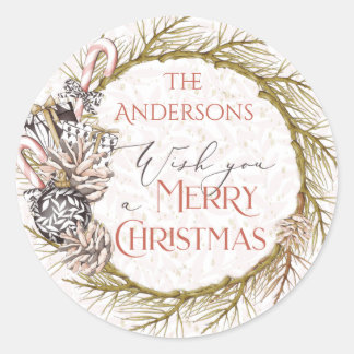 Country Pine Candy Cane Frohe Weihnachten Runder Aufkleber
