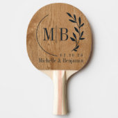Country Pine Wood Leaf Wedding Monogram Tischtennis Schläger (Vorderseite)