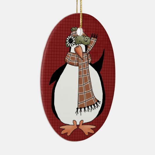 Country Pinguin Keramik Weihnachtsschmuck (Rechts)