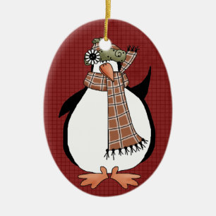 Country Pinguin Keramik Weihnachtsschmuck
