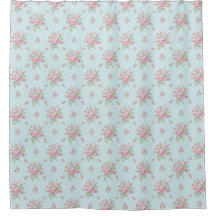 Country Pink Blume auf Blue Dusche Vorhang
