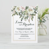 Country pink Creme klassische Drehbuch Blumenhochz Einladung (Stehend Vorderseite)