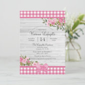 Country Pink Gingham Floral Baby Dusche Einladung (Stehend Vorderseite)