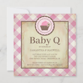 Country Pink Gingham und Cupcake Baby Q Picnic Einladung