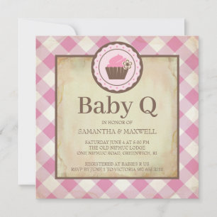 Country Pink Gingham und Cupcake Baby Q Picnic Einladung