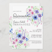 Country Pink Lila Floral Aquarell Quinceñera Einladung (Vorne/Hinten)