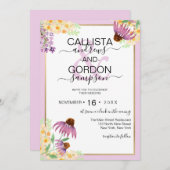 Country Pink Lila Gelb Wilde Blume Hochzeit Einladung (Vorne/Hinten)