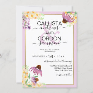 Country Pink Lila Gelb Wilde Blume Hochzeit Einladung