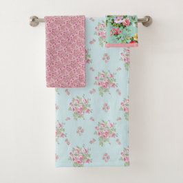 Country Pink und Blue Floral Handtuch Set