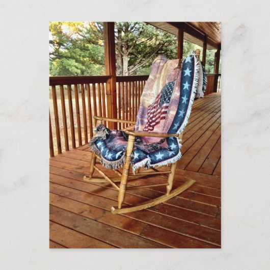 Country Porch Rocker American Flag Theme Postkarte (Vorderseite)