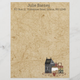 Country Primitive Folk Art Blue Saltbox Zuhause Briefbogen