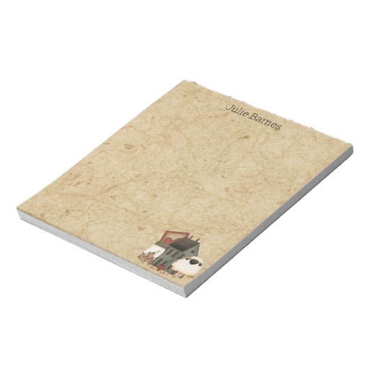 Country Primitive Folk Art Green Saltbox Zuhause Notizblock (Rotiert)