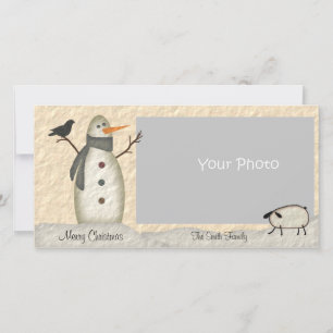 Country Primitive Snowman Holiday Foto Card Feiertagskarte