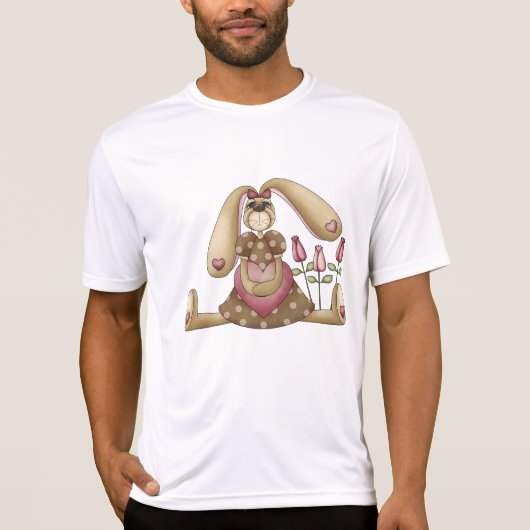 Country Primitive Stuffed Bunny with Pink Hearts T-Shirt (Vorderseite)