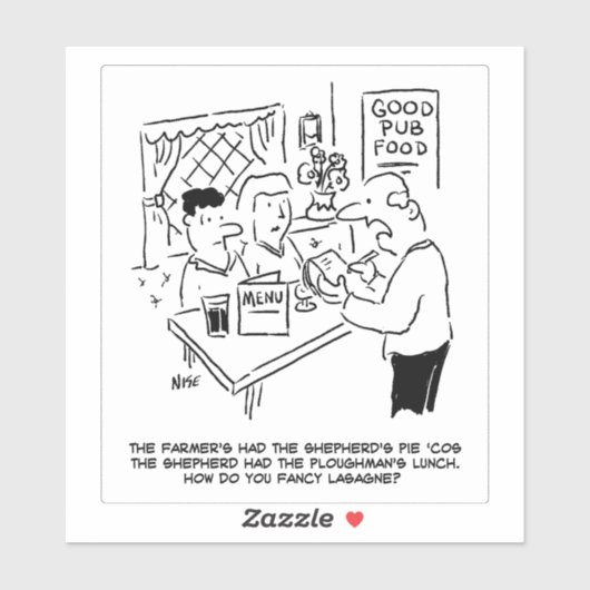 Country Pub Mittagessen Cartoon. Aufkleber (Blatt)