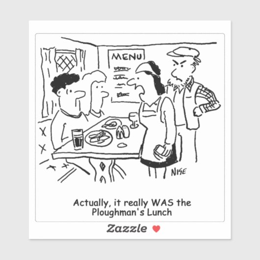 Country Pub Plowman's Lunch Cartoon. Aufkleber (Blatt)