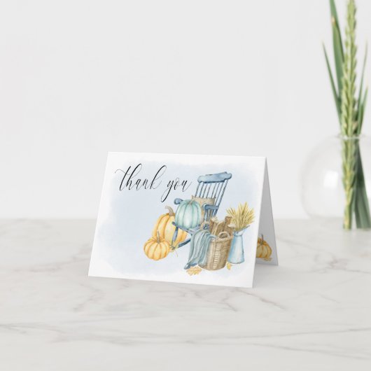 Country Pumpkin Blue Watercolor Dankeskarte (Vorderseite)