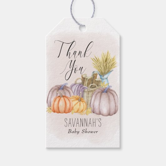 Country Pumpkin Blush Pink Wasserfarbe Vielen Dank Geschenkanhänger (Vorderseite)