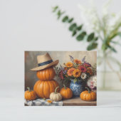 Country Pumpkin Harvest mit Blume Postkarte (Stehend Vorderseite)