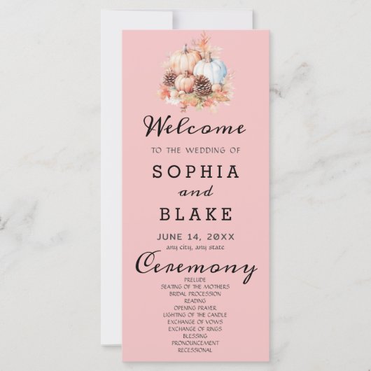 Country Pumpkins Fall Baby Pink Wedding Program (Vorderseite)