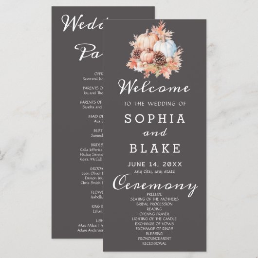 Country Pumpkins Fall Gray Wedding Program (Vorne/Hinten)