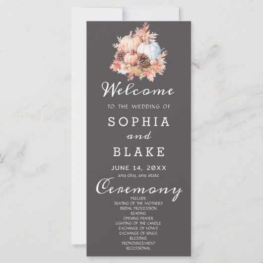 Country Pumpkins Fall Gray Wedding Program (Vorderseite)