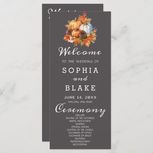 Country Pumpkins Fall Gray Wedding Program (Vorne/Hinten)