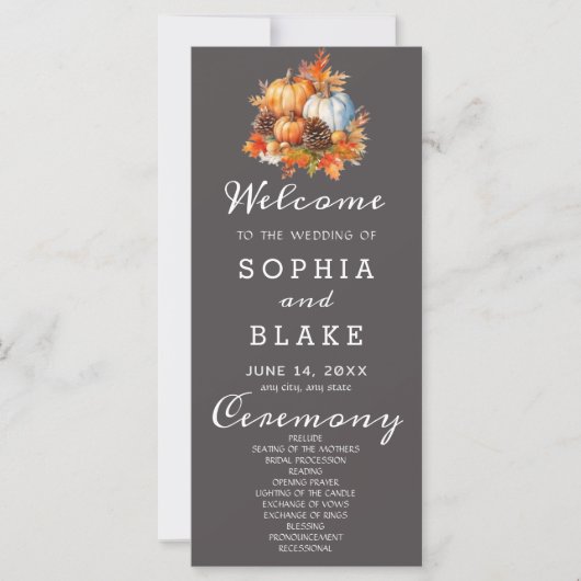 Country Pumpkins Fall Gray Wedding Program (Vorderseite)