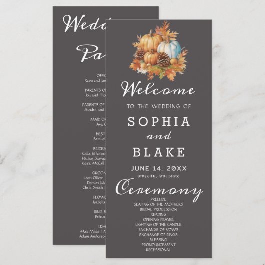 Country Pumpkins Fall Wolf Gray Wedding Program (Vorne/Hinten)