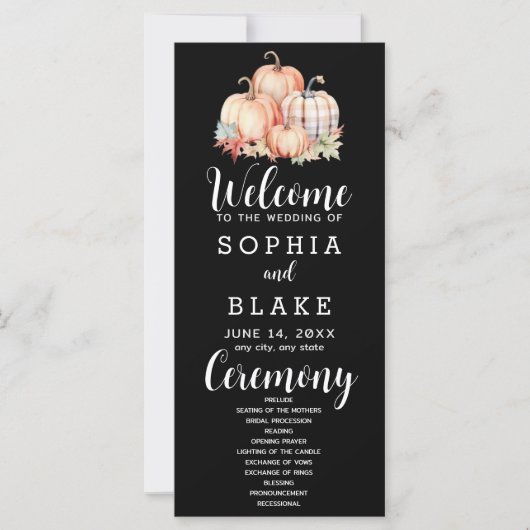 Country Pumpkins Kariert Fall Black Wedding Progra (Vorderseite)