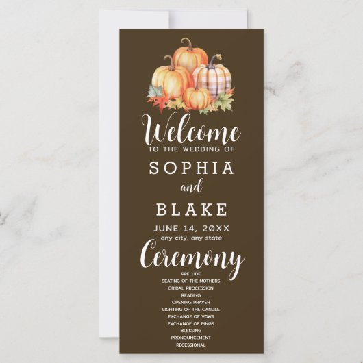Country Pumpkins Kariert Fall Brown Wedding Progra (Vorderseite)