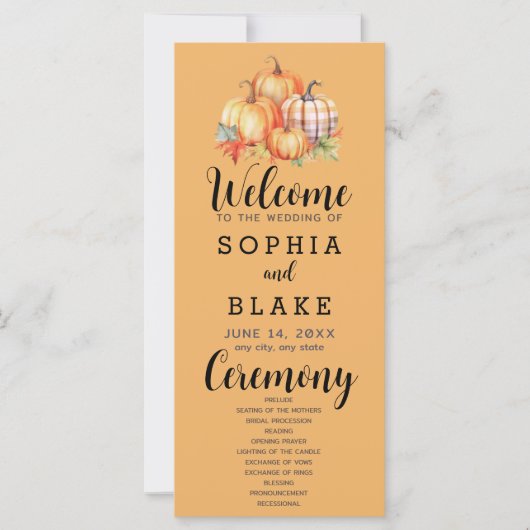 Country Pumpkins Kariert Fall Orange Wedding Progr (Vorderseite)