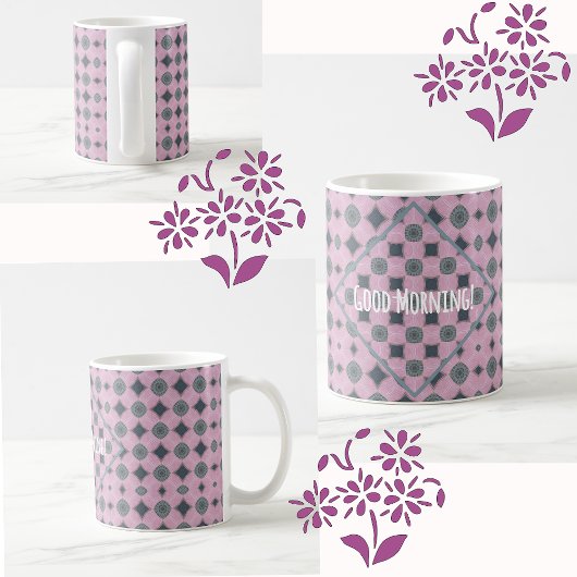 Country Purple Pattern Shapes Custom Text Kaffeetasse